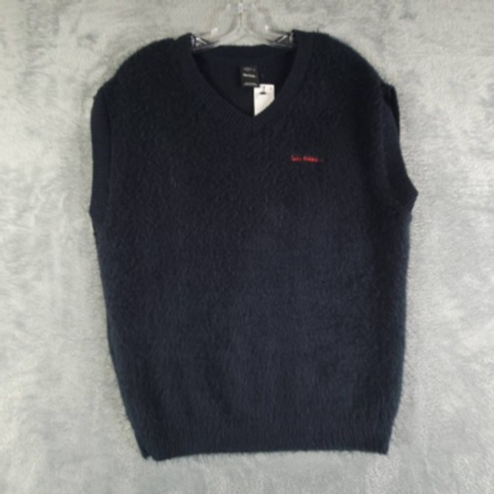 iets Frans Womens Sweater Vest Blue Cap Sleeve V Neck Fur S New